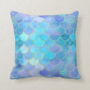 Aqua Pearlescent & Gold Mermaid Scanner Muster Kissen