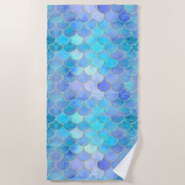 Aqua Pearlescent & Gold Mermaid Scanner Muster Strandtuch