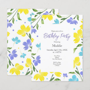 Aqua, Periwinkle, Gelbe Aquarellfarben, Blume Einladung