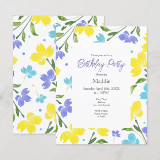 Aqua, Periwinkle, Gelbe Aquarellfarben, Blume Einladung