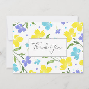 Aqua, Periwinkle, Gelbe Wasserfarben, Blumengestel Dankeskarte