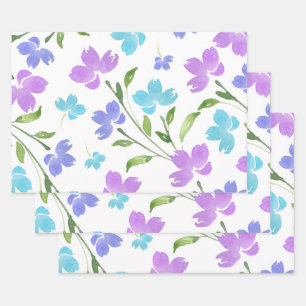 Aqua Periwinkle Lila Aquarellfarben Geschenkpapier Set
