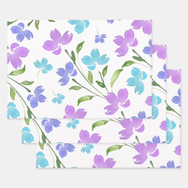 Aqua Periwinkle Lila Aquarellfarben Geschenkpapier Set (Set)