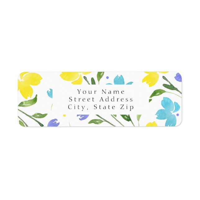 Aqua Periwinkle Yellow Watercolor Blume Stems (Vorne)