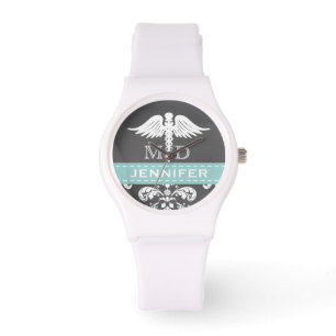 AQUA PERSONALISIERT DOCTOR CADUCEUS CHALKBOARD ARMBANDUHR