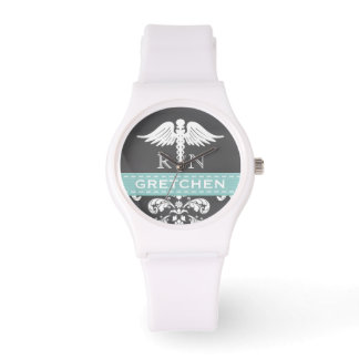 AQUA PERSONALISIERT NURSE RN CADUCEUS CHALKBOARD ARMBANDUHR