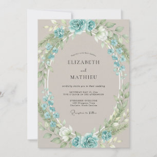 Aqua-Pfingstrose Romantische Hochzeit Einladung
