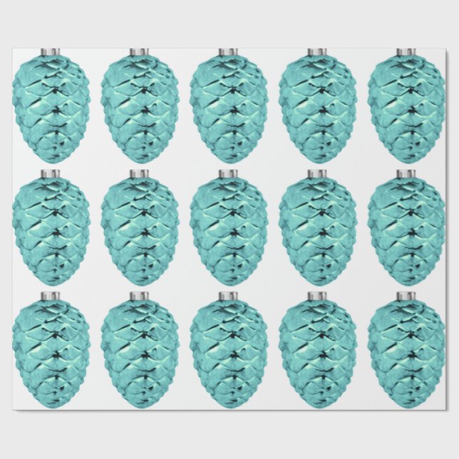 Aqua Pinecone Ornamente Umschlagpapier Geschenkpapier (Flach)
