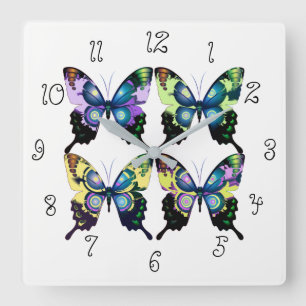 Aqua, Pink, and Yellow -  Elegant Butterflies Quadratische Wanduhr