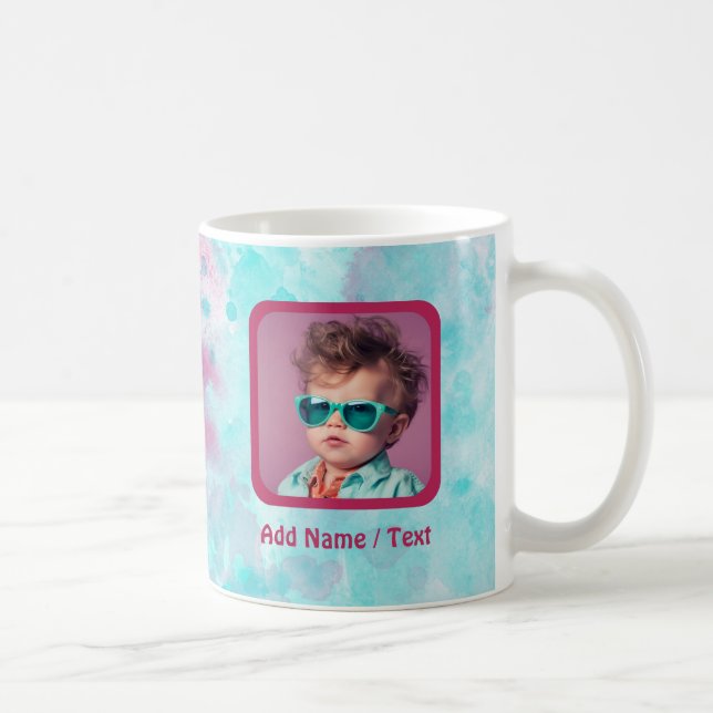 Aqua Pink Aquarell Wash & Customizable Foto Tasse (Rechts)