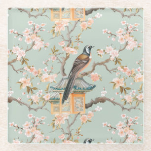 Aqua Pink Bird & Blossom Chinoiserie Glass Unterse Glasuntersetzer