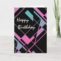Aqua Pink Black Diagonal Abstract Design Geburtsta
