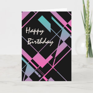 Aqua Pink Black Diagonal Abstract Design Geburtsta Karte
