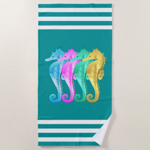 Aqua/pink/blau/goldfarbenes Seepferd Badetuch