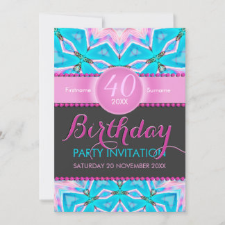 Aqua Pink Bohemisch 40. Geburtstag Einladung