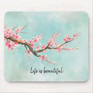 Aqua Pink Cherry Blossom Blumenmouse Pad Mousepad