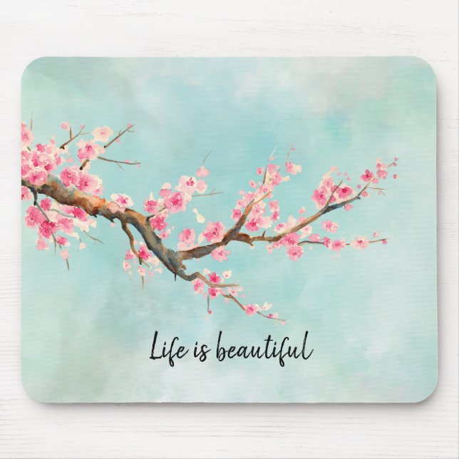 Aqua Pink Cherry Blossom Blumenmouse Pad Mousepad (Vorne)