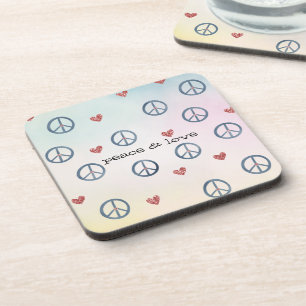 Aqua Pink Gelb Tie Dye Friedenszeichen mit Herzen Getränkeuntersetzer