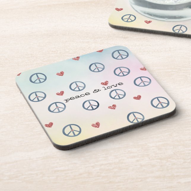 Aqua Pink Gelbe Gefärbte Krawatte Friedenszeichen  Getränkeuntersetzer (Linke Seite)