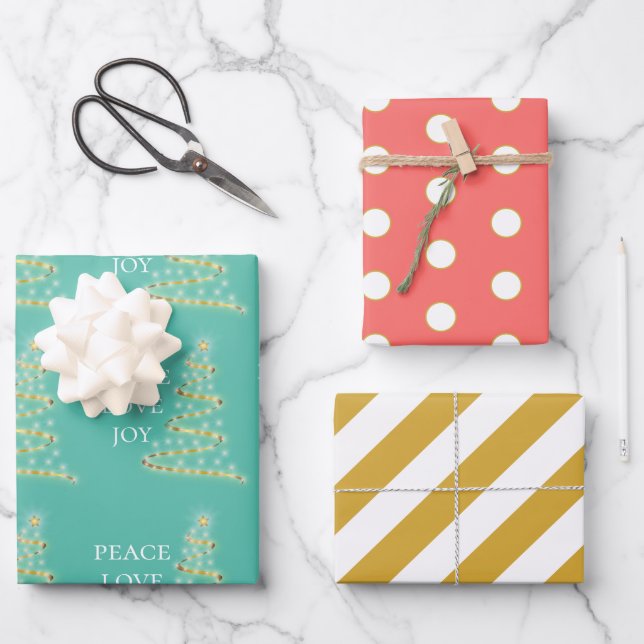 Aqua Pink Goldene Liebe Freude Geschenkpapier Set (Vorderseite)