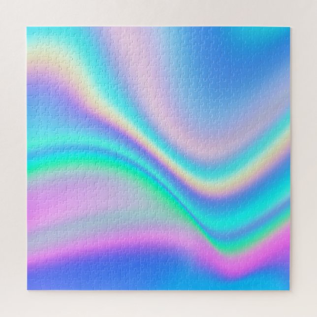 Aqua Pink Iridescent Rainbow Ombre Wave Puzzle (Vertikal)