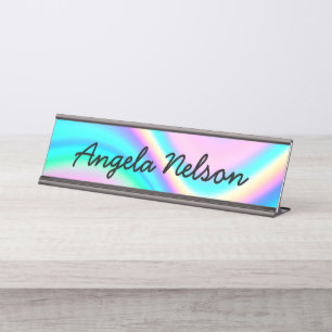 Aqua Pink Irisierendes Regenbogenwelle Schreibtischnamensplakette
