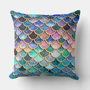 Aqua Pink Mermaid Glitzer Scales- Meerjungenskala Kissen