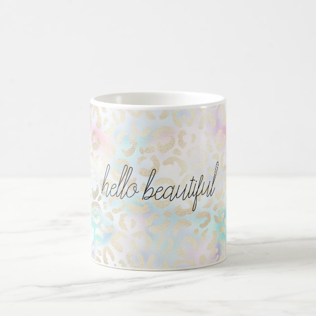 Aqua Pink Minze Gold Leopard Print     Kaffeetasse (Mittel)