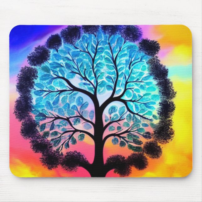 Aqua Pink Tree of Life Mousepad (Vorne)