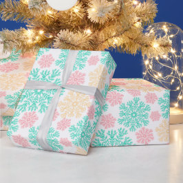 Aqua Pink und Gold Schneeflocken Muster Geschenkpapier