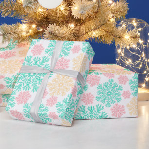 Aqua Pink und Gold Schneeflocken Muster Geschenkpapier