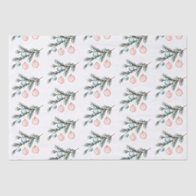 Aqua Pink Weihnachtsbaum Zweigstelle Ornamente Seidenpapier (Vorderseite)