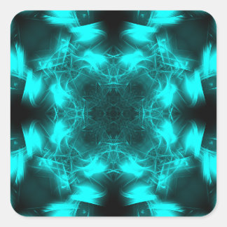 Aqua Plasma Symmetry Fractal Art Quadratischer Aufkleber