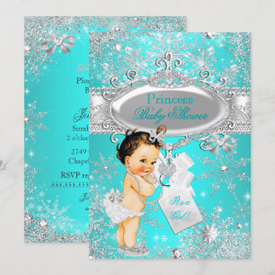 Aqua Princess Winter Wonderland Babydusche Brown Einladung