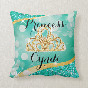 Aqua Prinzessin Tiara Glitter Bling Bokeh   Kissen