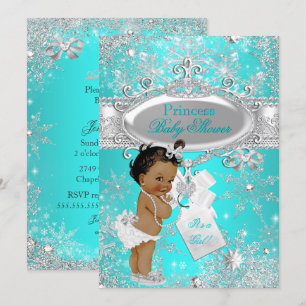 Aqua Prinzessin Winter Wonderland Baby Shower Ethn Einladung