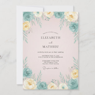 Aqua-Puderrosa-Pfingstrosen-Hochzeit Einladung