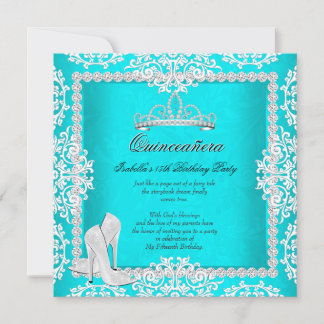 Aqua Quinceanera 15. Geburtstag Tiara High Heels Einladung