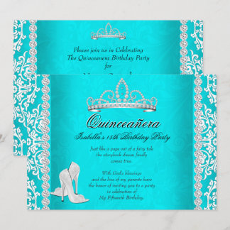 Aqua Quinceanera 15. Geburtstag Tiara High Heels Einladung