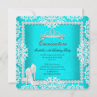 Aqua Quinceanera 15. Geburtstag Tiara High Heels Einladung