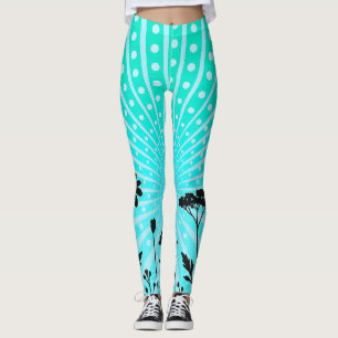 Aqua radiant Polka Dot Silhouette Bloom Leggings