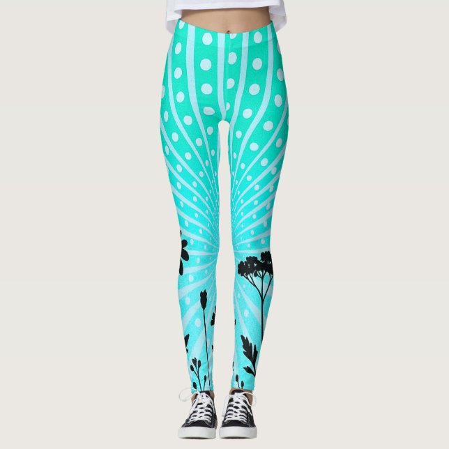 Aqua radiant Polka Dot Silhouette Bloom  Leggings (Vorderseite)