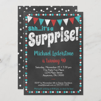 Aqua Red Chalkboard Überraschung Einladung