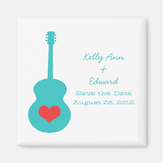 Aqua/Red Guitar Heart Save the Date Magnet (Vorne)