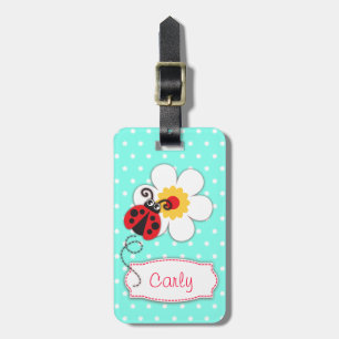 Aqua Red Ladybug & Polka Punkte mit Namen Gepäckan Gepäckanhänger