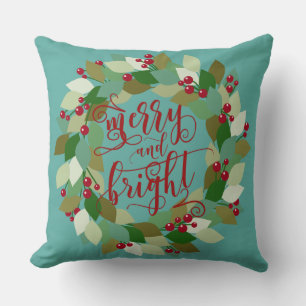 Aqua & Red   Merry & Bright   Holiday Wreath Kissen