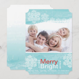 Aqua Red Snowflake Merry Bright Family Foto Card Feiertagskarte