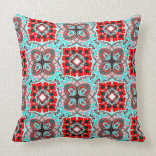 Aqua Red Square Pattern Kissen