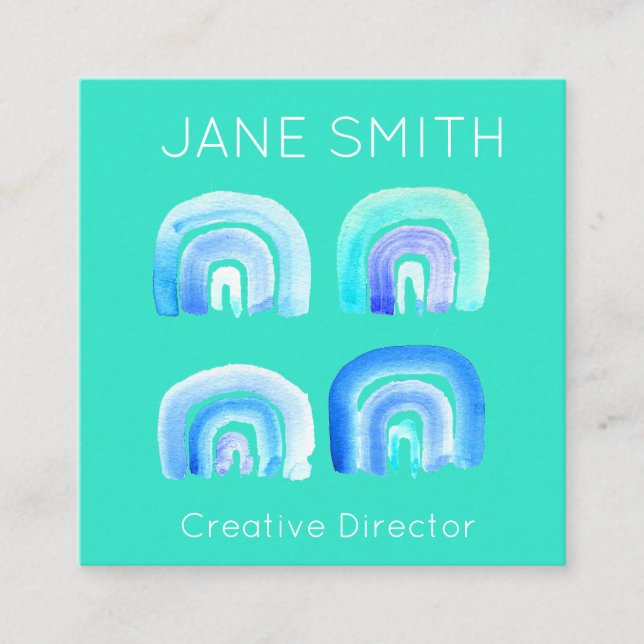 Aqua Regenbogen inspirieren moderne Kreativindustr Quadratische Visitenkarte (Vorderseite)