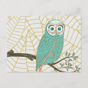 Aqua Retro-Eulen-Design Postkarte